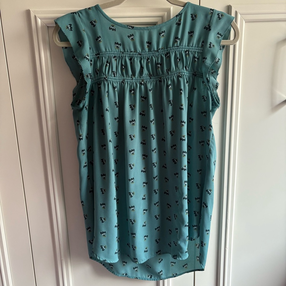 LOFT Teal Flutter- sleeve Blouse - size M